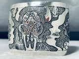 Astounding Native American Navajo Signed Wide Sterling Silver Bracelet-Nativo Arts