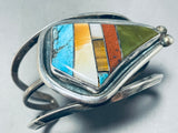 One Of The Most Artistic Vintage Native American Navajo Turquoise Inlay Sterling Silver Bracelet-Nativo Arts