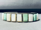 7 Inch Wrist Vintage Native American Navajo Green Turquoise Pearl Sterling Silver Bracelet-Nativo Arts