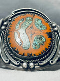 Walnut & Green Turquoise Inlay Vintage Native American Navajo Sterling Silver Bracelet-Nativo Arts