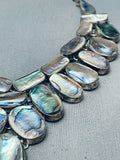 The Biggest Best Vintage Native American Navajo Abalone Sterling Silver Necklace-Nativo Arts