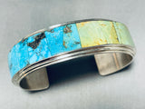Awesome Native American Navajo Signed Inlay Pilot Mountain Royston Turquoise Silver Bracelet-Nativo Arts