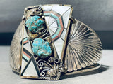 One Of The Most Unique Vintage Native American Zuni Turquoise Inlay Sterling Silver Bracelet-Nativo Arts