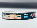 Very Rare 7 Inch Wrist Native American Navajo Turquoise Inlay Pueblo Sterling Silver Bracelet-Nativo Arts