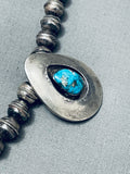 Teardrop Kingman Turquoise Vintage Native American Navajo Sterling Silver Shadowbox Necklace