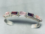 Gorgeous Native American Navajo Signed Garnet Amethyst Sterling Silver Bracelet-Nativo Arts