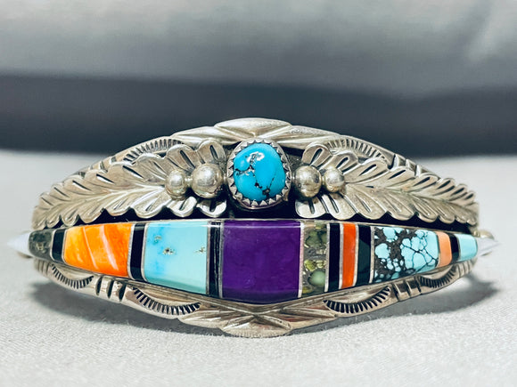 Very Intricate Vintage Native American Navajo Turquoise Shell Sugulite Sterling Silver Bracelet-Nativo Arts