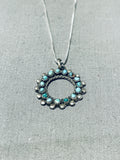 Fabulous Vintage Native American Navajo Blue Gem Turquoise Sterling Silver Wreath Necklace-Nativo Arts