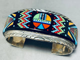 7 Inch Wrist Extreme Intricacy Vintage Turquoise Inlay Sterling Silver Bracelet-Nativo Arts