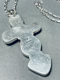 Breathtaking Native American Navajo Blue Gem Turquoise Sterling Silver Cross Necklace-Nativo Arts