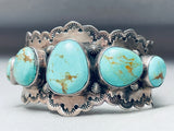 Native American Row Of Chunky Turquoise Vintage Navajo Sterling Silver Stamped Bracelet-Nativo Arts