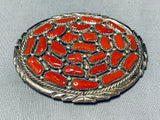 Traditional Native American Navajo Coral Sterling Silver Buckle-Nativo Arts