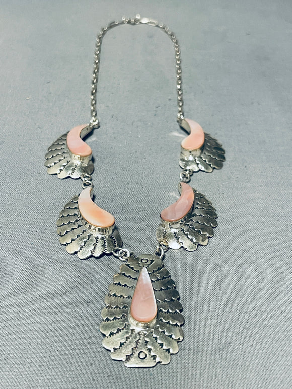 Dropdead Gorgeous Vintage Native American Navajo Pink Shell Sterling Silver Necklace-Nativo Arts