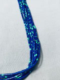 Intricate Native American Navajo Azurite Heishi Sterling Silver Vintage Necklace