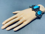 Astonishing Vintage Native American Navajo Pilot Mountain Turquoise Sterling Silver Bracelet-Nativo Arts