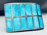 One Of The Biggest Best Vintage Native American Navajo Turquoise Inlay Sterling Silver Buckle-Nativo Arts