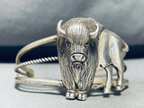 Highly Detailed Buffalo Vintage Native American Navajo Sterling Silver Bracelet-Nativo Arts