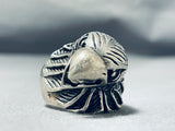 Magnificent Native American Navajo Sterling Silver Handcarved Eagle Ring-Nativo Arts