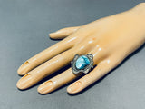 Breathtaking Vintage Native American Navajo Carico Lake Turquoise Sterling Silver Ring-Nativo Arts