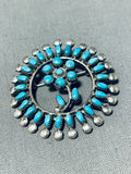 Charming Native American Navajo Blue Gem Turquoise Sterling Silver Flower Pin-Nativo Arts