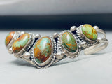 Rare Vintage Native American Navajo Chunky Green Turquoise Sterling Silver Bracelet-Nativo Arts