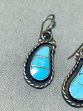 Cute Waterdrop Vintage Native American Zuni Turquoise Sterling Silver Inlay Earrings-Nativo Arts