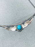 Unforgettable Vintage Native American Navajo Blue Gem Turquoise Sterling Silver Necklace-Nativo Arts