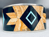 6.5 Inch Wrist Best Wood Inlay Vintage Native American Navajo Turquoise Sterling Silver Bracelet-Nativo Arts