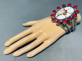 Colossal Native American Navajo Wildhorse Agate Coral Sterling Silver Bracelet Cuff-Nativo Arts