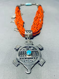 The Best Joe Coriz Santo Domingo Coral Sterling Silver Turtle Necklace-Nativo Arts