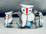 Native American Owl Family!! Vintage Navajo Turquois Einlay Sterling Silver Bracelet Old-Nativo Arts