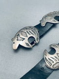 Hand Tooled Detailed Vintage Native American Navajo Sterling Silver Bear Concho Belt-Nativo Arts
