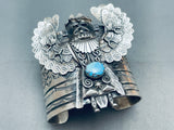 137 Grams Heavy Bird Native American Navajo Turquoise Sterling Silver Bracelet-Nativo Arts