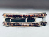 6.5 Inch Wrist Vintage Native American Navajo Heishi Sterling Silver Inlay Bracelet-Nativo Arts