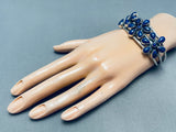 Splendid Vintage Native American Navajo Lapis Florals Sterling Silver Bracelet-Nativo Arts