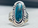 Rare Vintage Native American Navajo Blue Diamond Turquoise Sterling Silver Ring-Nativo Arts