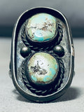Massive Vintage Native American Navajo 2 Pilot Mountain Turquoise Sterling Silver Ring-Nativo Arts