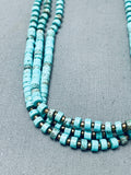Intricate Disc Heishi Navajo Turquoise Sterling Silver Necklace-Nativo Arts