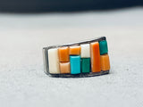 Rob Johnson Vintage Navajo Inlay Shell Turquoise Sterling Silver Ring-Nativo Arts