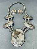 Eagles Have Landed!! Vintage Native American Navajo Sterling Silver Gold Necklace Earrings-Nativo Arts