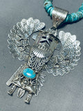 Magnificent Native American Navajo Blue Gem Turquoise Sterling Silver Kachina Necklace-Nativo Arts