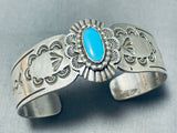 Beautiful Vintage Signed Native American Navajo Blue Gem Turquoise Sterling Silver Bracelet-Nativo Arts