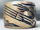 Massive Vintage Native American Hopi Hand Tooled Sterling Silver Bracelet Cuff