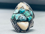 One Of The Most Rare Vintage Native American Navajo Turquoise Sterling Silver Elk Teeth Ring-Nativo Arts