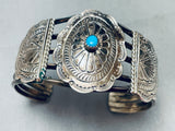 Unique Concho Vintage Native American Navajo Turquoise Sterling Silver Bracelet-Nativo Arts