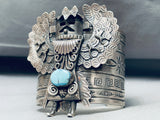135 Grams Huge Heavy Navajho Turquoise Sterling Silver Kachina Bracelet-Nativo Arts