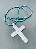Huge Cross Vintage Native American Navajo Sterling Silver Turquoise Heishi Necklace-Nativo Arts