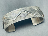 Signed Native American Navajo Textured Mountain Sterling Silver Bracelet-Nativo Arts