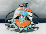 Very Old 1930's/40's Vintage Native American Zuni Turquoise Inlay Bird Sterling Silver Bracelet-Nativo Arts