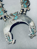 Gasp! Eagle Vintage Native American Navajo Turquoise Sterling Silver Squash Blossom Necklace-Nativo Arts